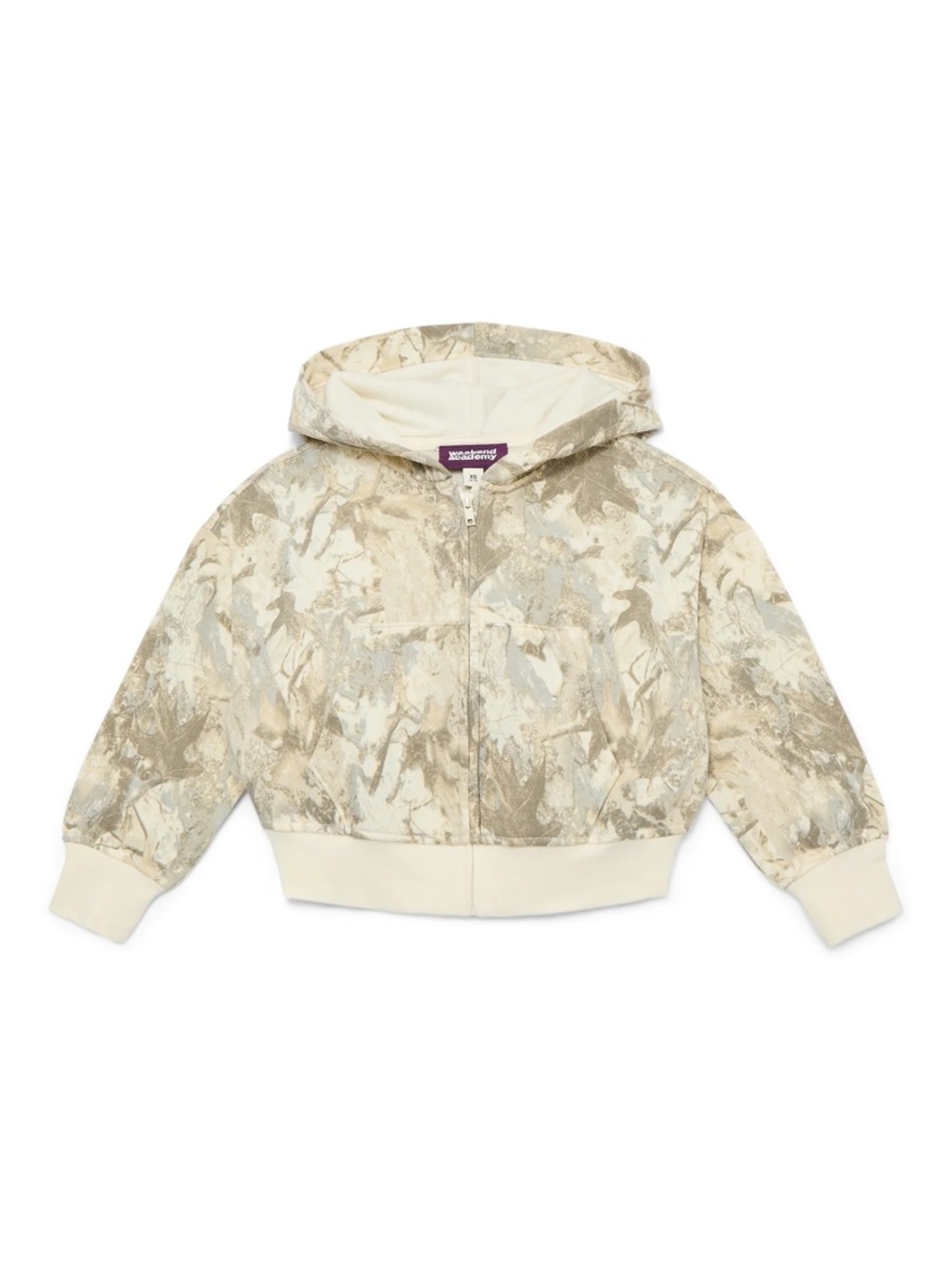 NWT- WEEKEND ACADEMY Neutral Fresh Ivory Full Zip Girls Camo Hooded Sweatshirt